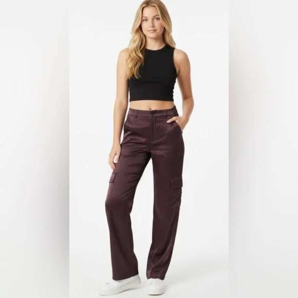 Young Fabulous & Broke Satin Cargo Pants Women Large L Purple Wide Leg